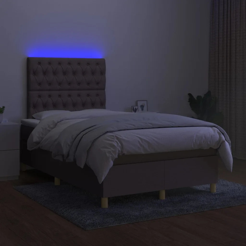 Letto a Molle con Materasso e LED Tortora 120x200cm in Tessuto 3135665