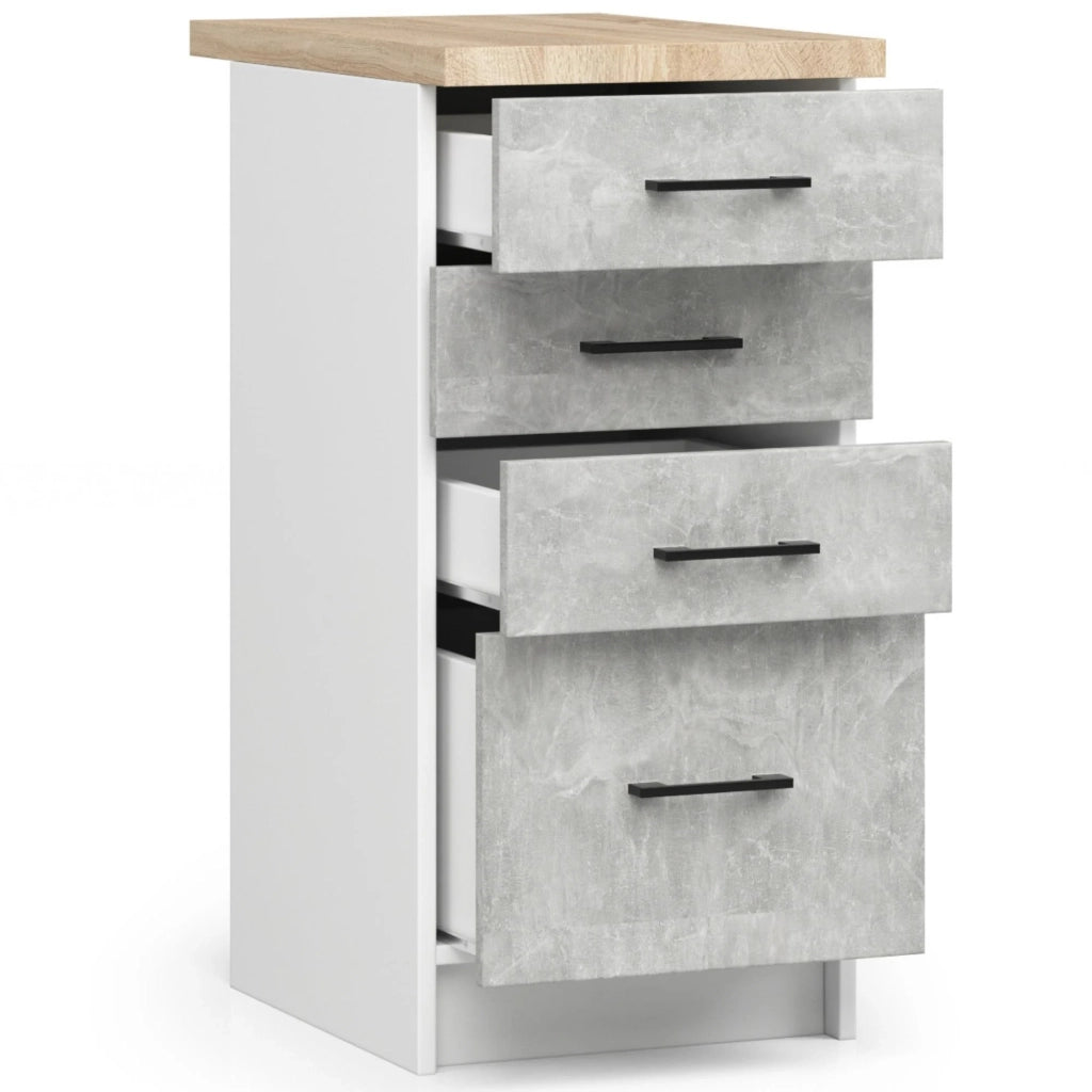 Mobile cucina modulare con piano di lavoro AKORD OLIWIA Bianco 40 cm 4 cassetti inserto frontale Cemento 40x46x85 cm