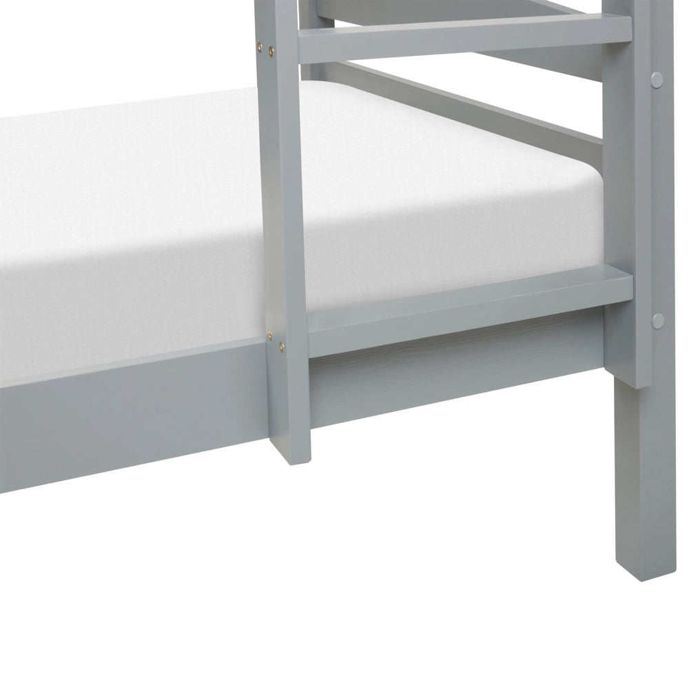 Letto a castello letto doppio in legno di pino grigio singola misura 90 x 200 per bambini in cameretta