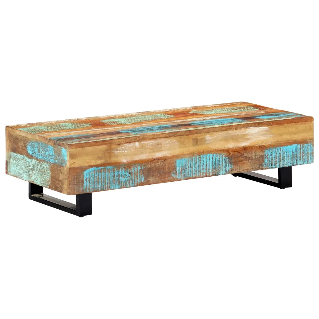 Tavolino da CaffÃ¨ 120x50x30cm Legno Massello Recuperato Acciaio cod mxl 19777