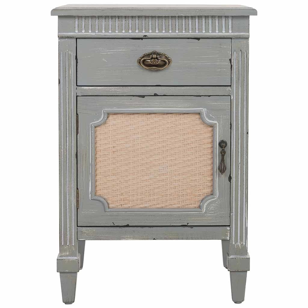 Tavolino in legno laccato blu con griglia  46x36x68h cm