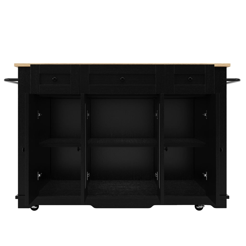 Carrello da Cucina con 1 Cassetto Piano Ribaltabile e Vani in MDF Vetro 151.5 x 60 x 91.7 cm Nero Naturale