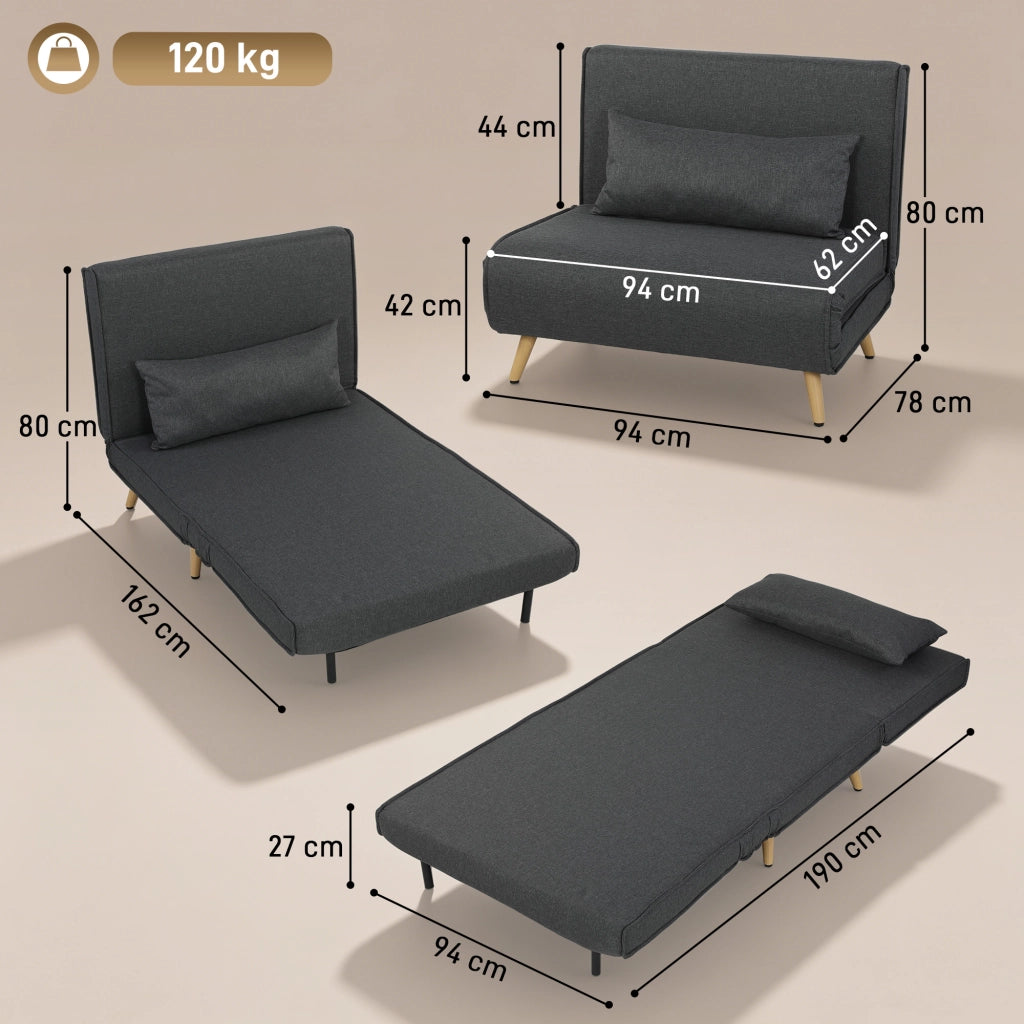 Poltrona letto pieghevole 3 in 1 ¨C Xylo ¨C Tessuto lino grigio con schienale reclinabile