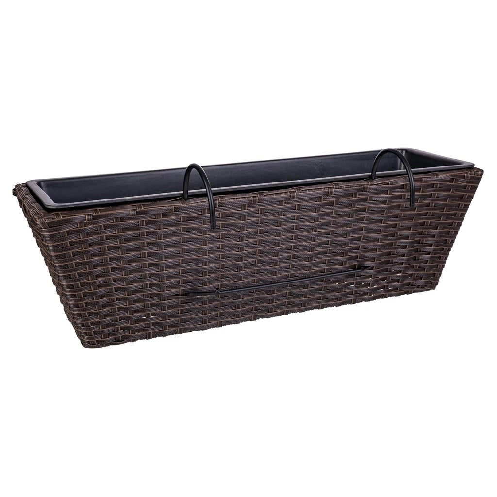 Fioriera sospesa in polyrattan marrone 61x20/29x19/23h