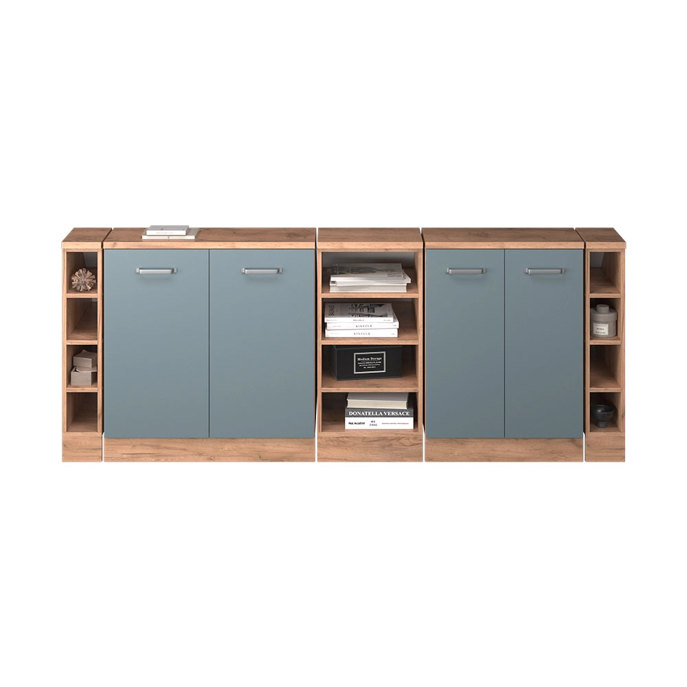 Set di mobili sottotetto Rion Grigio-blu/Rovere dorato 210 cm Set di 5 carcasse armadio profondità 60 cm Vicco