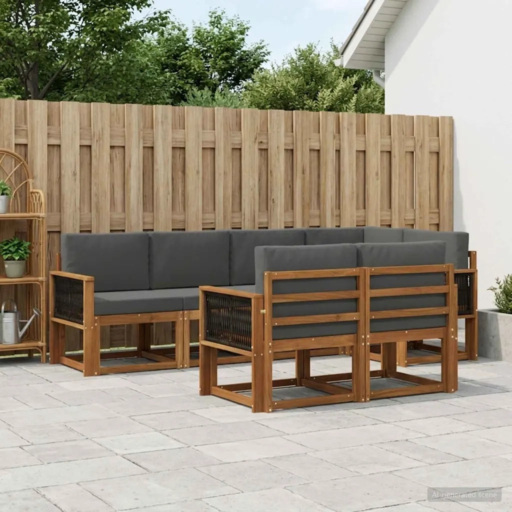 Set di divani da esterno 7 pcs Naturale e Antracite Poliestere