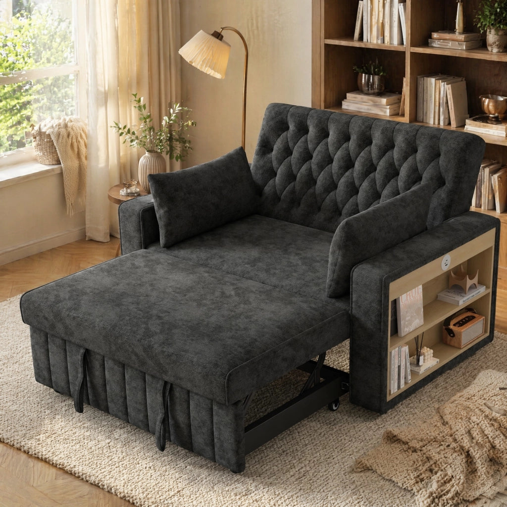 DIVANO LETTO 140x137x84 cm in Chenille Grigio con 2 cuscini