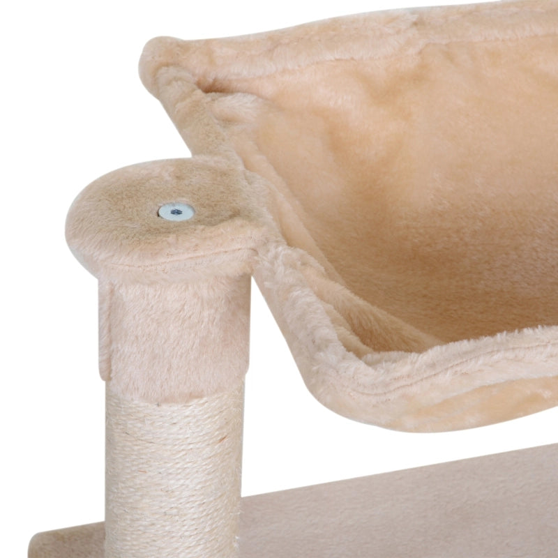 Albero tiragraffi per gatti con amaca in peluche, piattaforma e pali in sisal, beige, 50 x 36 x 70 cm