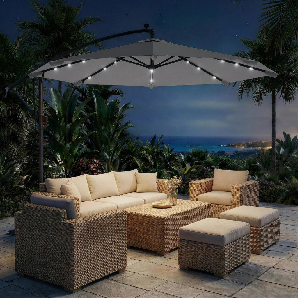 Ombrellone a Sbalzo da Giardino 3 m con Luci LED Solari ¨C zephmum ¨C Grigio