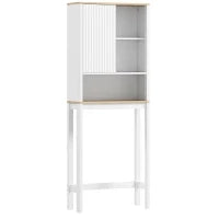 Mobile Sopra WC con Porta a Doghe, Scomparti e Ripiano Regolabile, 65x25x170 cm, Bianco