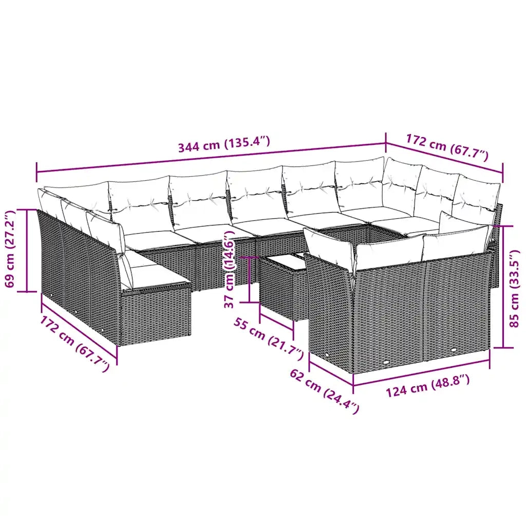 Set Divani Giardino 13 pz con Cuscini Grigio Chiaro Polyrattan