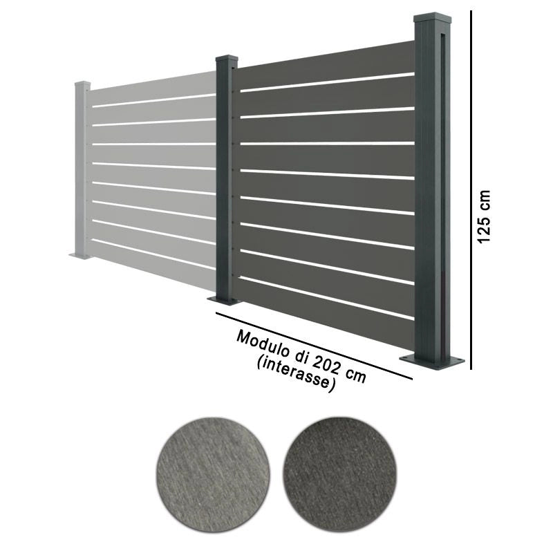 Recinzione In Legno Composito Wpc E Alluminio "vedo Non Vedo" - Kit Modulo L.202 X H.205 Cm Altezza: 125 cm