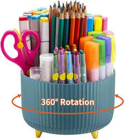 Organizzatore per ufficio, supporto per accessori da ufficio rotativo 360° con 5 compartimenti, supporto per penne, cassetto per penne per la casa (verde scuro)