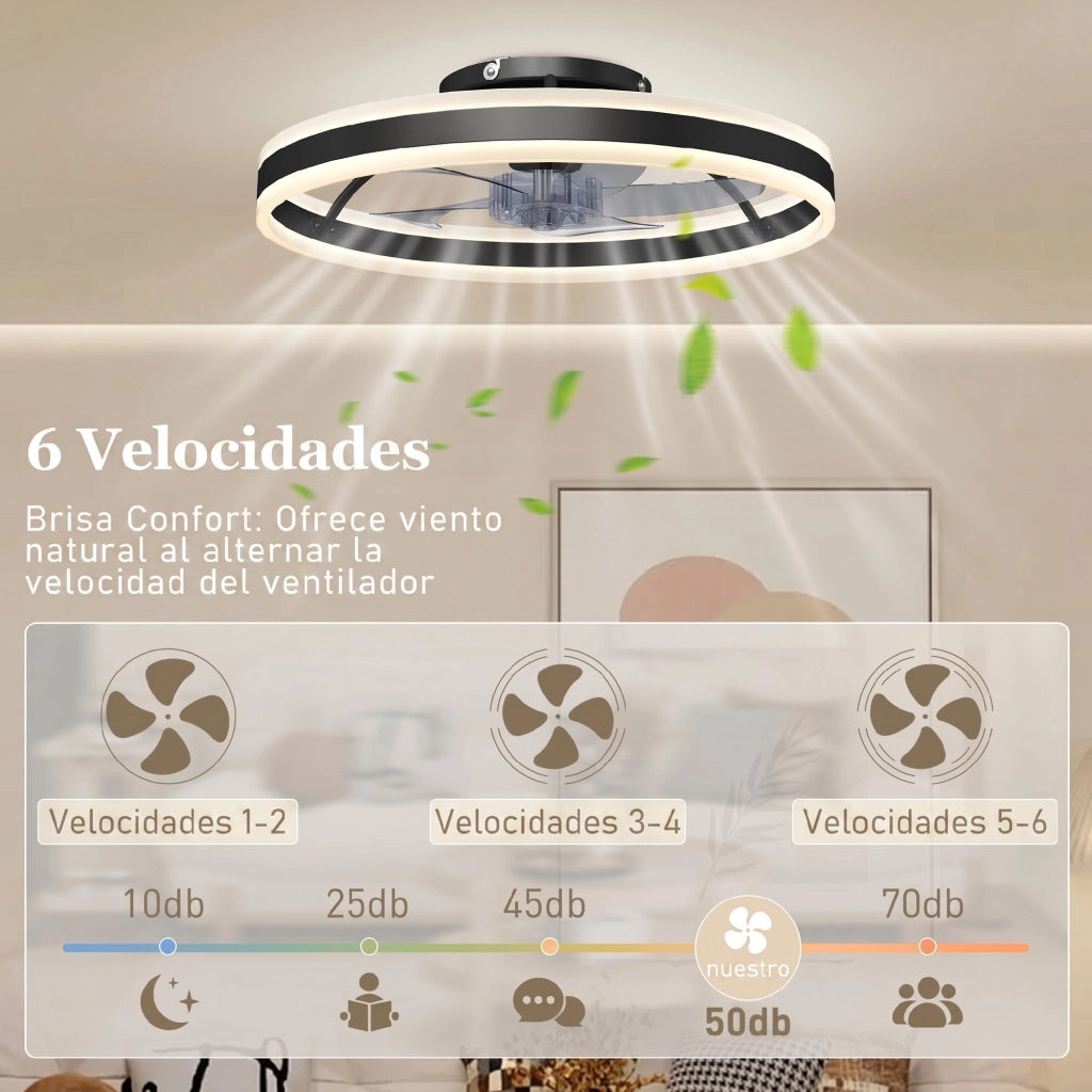 Ventilatore a Soffitto con Luce LED 6 Velocit¨¤ Motore Reversibile Telecomando 45W ¨C zephmum ¨C Nero ?50x13,5 cm