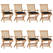 Sedie da Giardino con Cuscini Neri 8pz Legno Massello di Teak