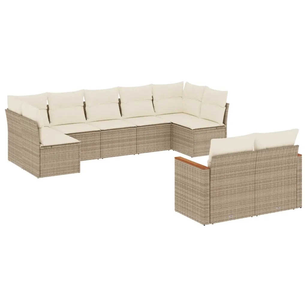 Set Divano da Giardino 9 pz con Cuscini Beige in Polyrattan 3258691