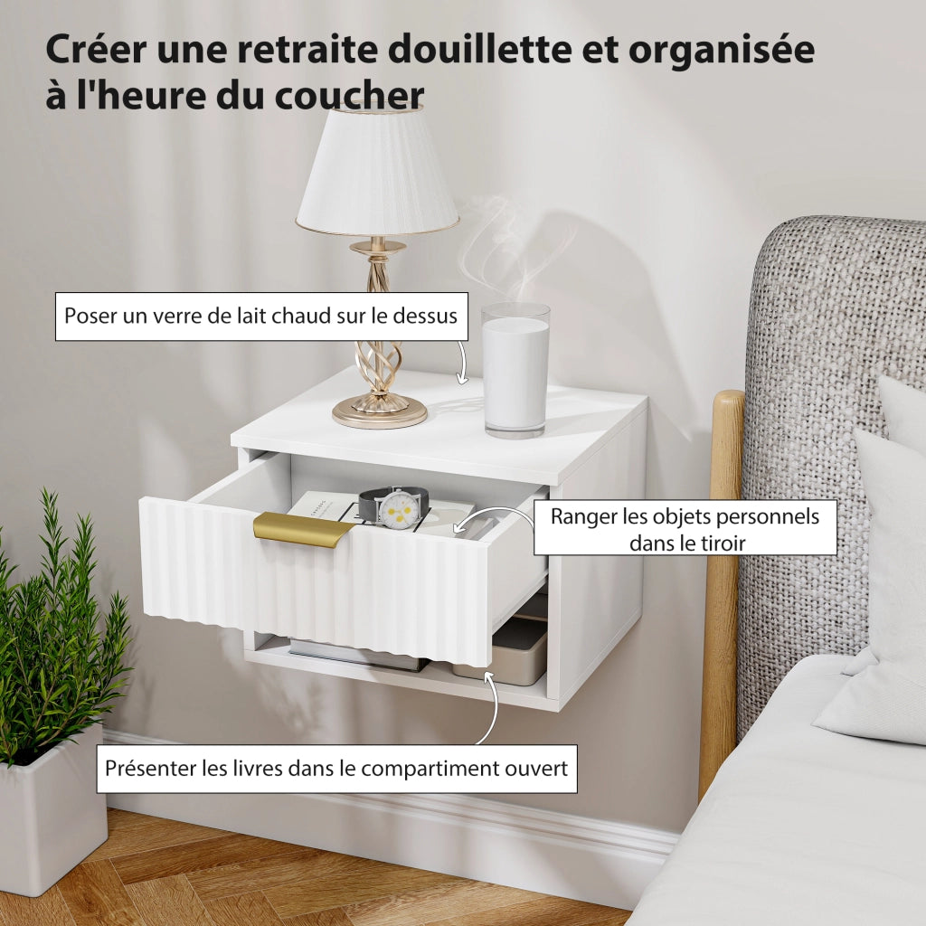 Tavolino da letto sospeso ¨C zephmum ¨C 40x34x29 cm, bianco