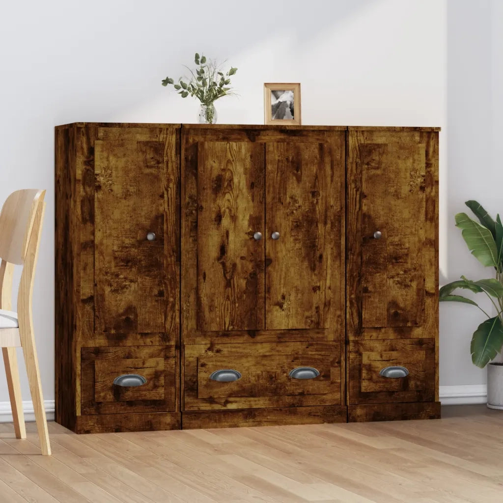 vidaXL Credenze 3 pz Rovere Fumo in Legno Multistrato