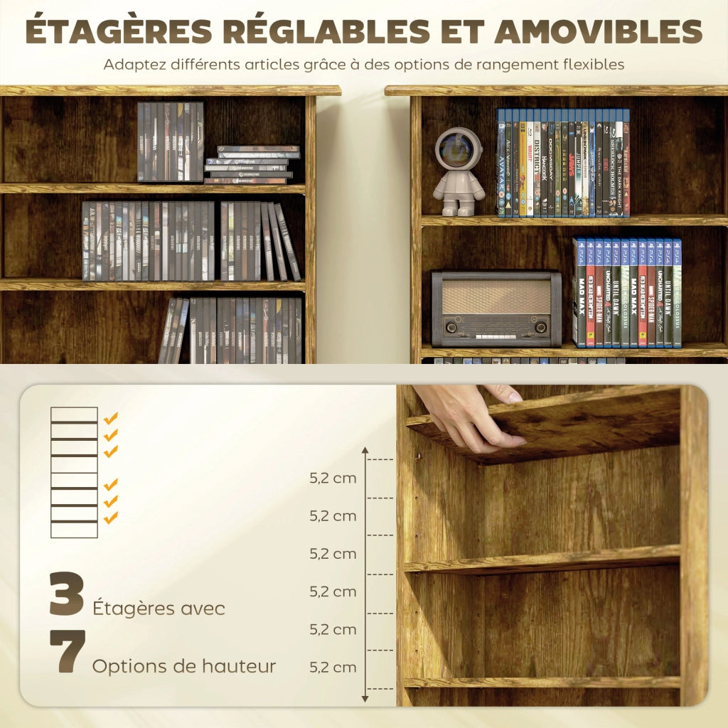 Libreria per CD e DVD ¨C zephmum ¨C marrone, 8 scomparti, 6 ripiani regolabili
