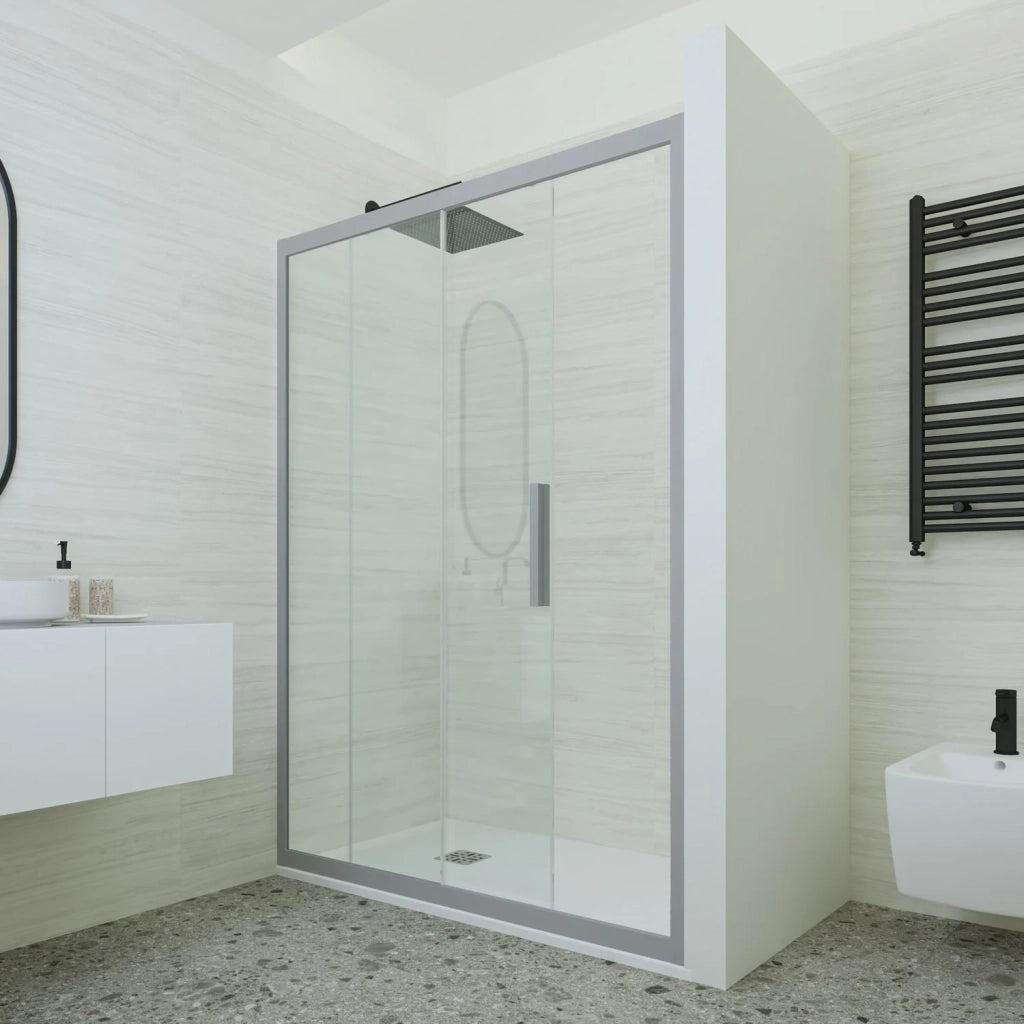 Porta doccia scorrevole 110 CM H 200 Vetro Trasparente Profilo Silver mod. Deco
