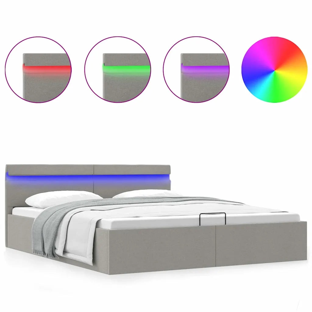 Giroletto con Contenitore e LED Grigio Chiaro Tessuto 160x200cm 285610