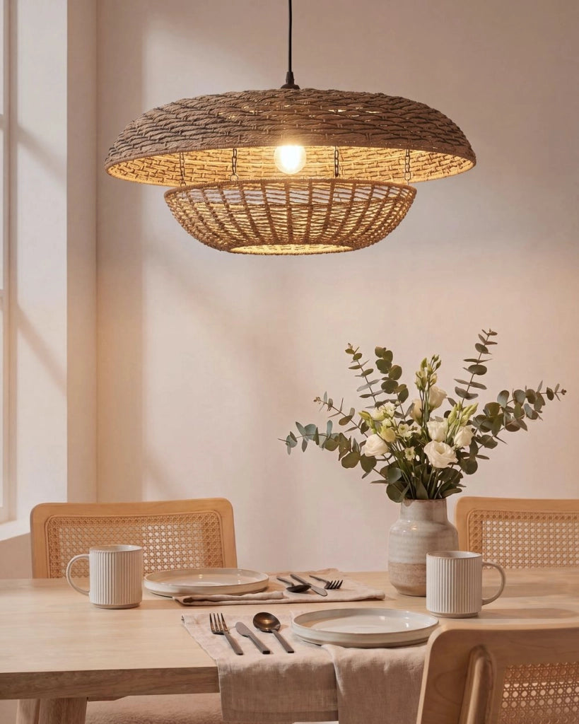 Lampadario in corda di carta illuminazione naturale soggiorno stile elegante