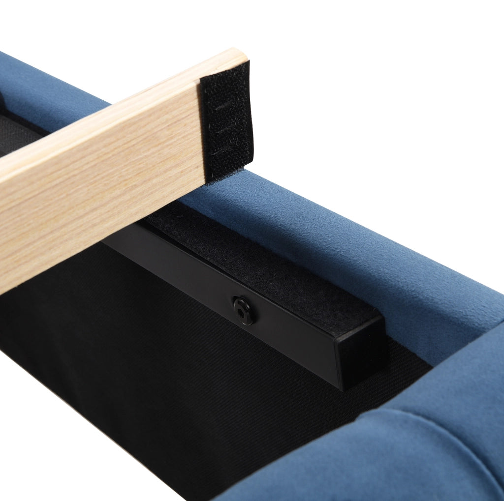 Letto imbottito 90x200 cm in velluto blu con testiera decorata e rete a doghe