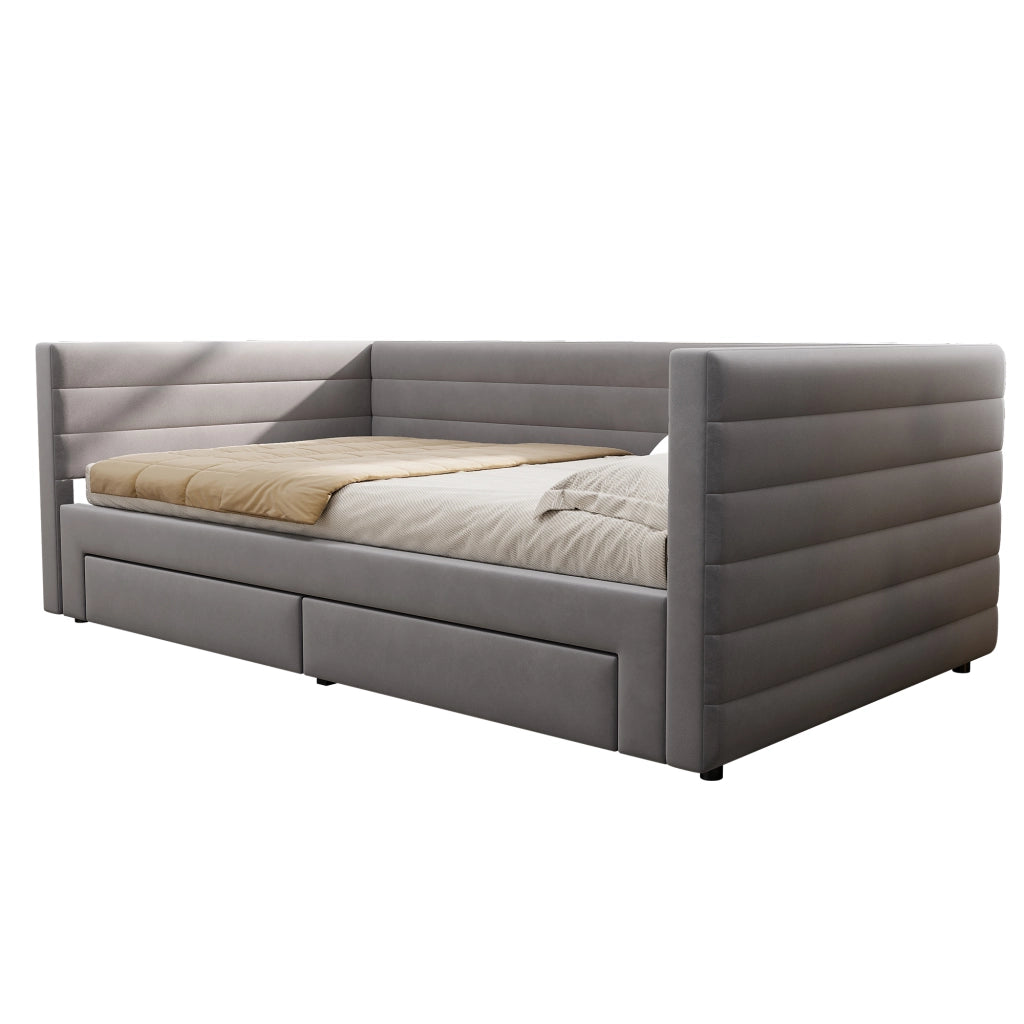 letto imbottito cotone e lino grigio 90 x 190 cm