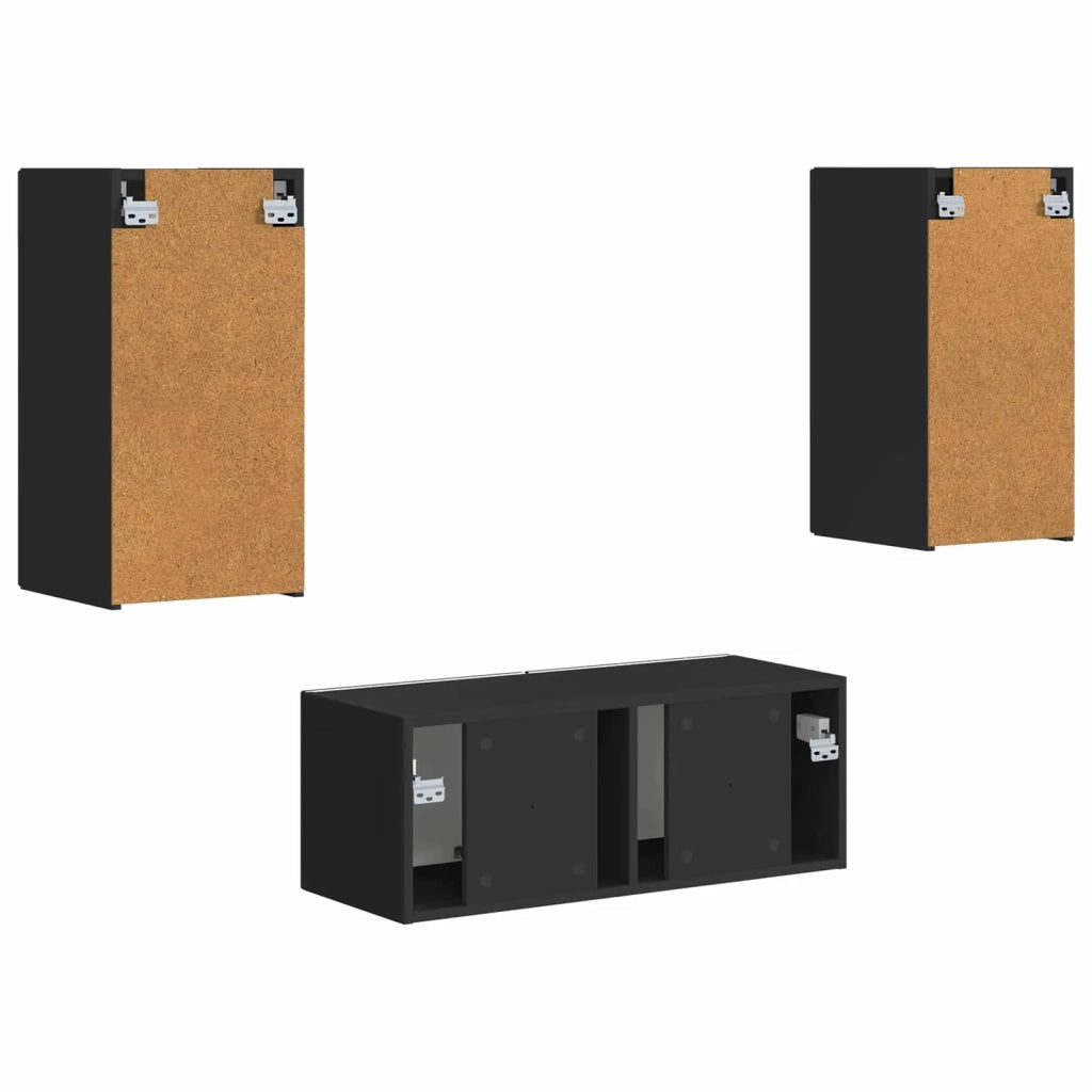 Set mobile TV Montaggio a parete 2 pcs Nero Legno multistrato 3408962
