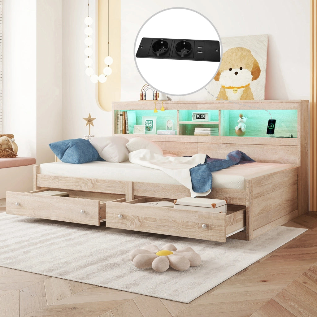 LETTO da giorno 90x200 cm in pannello di legno colore naturale