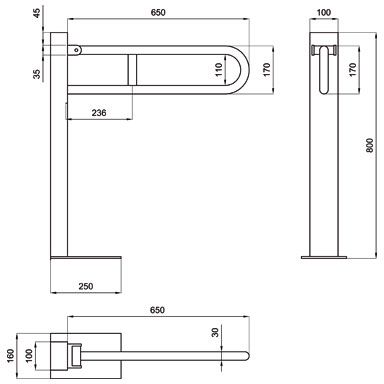 Barra di sostegno ribaltabile per bagno disabili (a colonna) - Lunghezza: 85 cm
