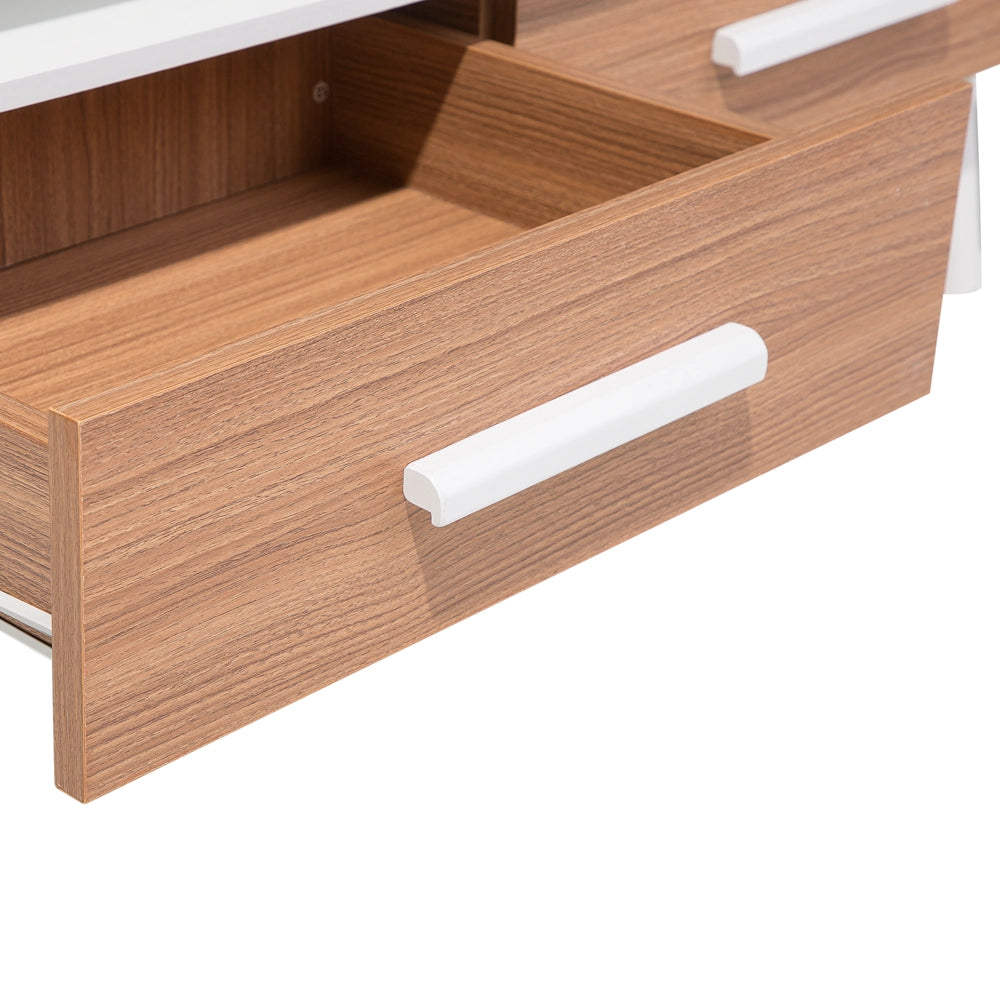 Tavolino da caffè in legno chiaro con ripiani bianchi a 2 cassetti 100 x 60 cm in stile scandinavo
