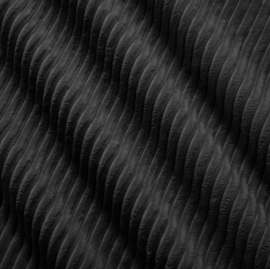 Divano angolare modulare in velluto a coste con ottomana 297x177x69 cm; nero