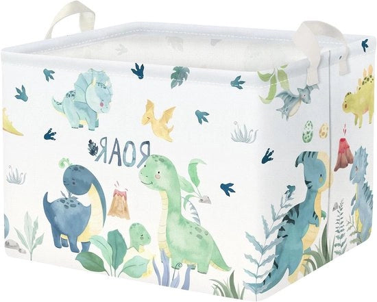Cassetto di Archiviazione per Bambini con Dinosauro, Vulcano e Foglie di Palma, 36L.