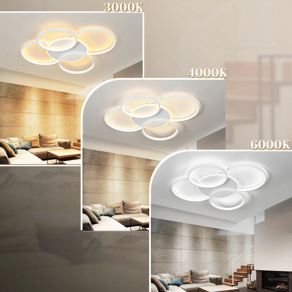 ZMH Lampada da soffitto plafoniera LED dimmerabile 5 anelli 70W telecomando per soggiorno ufficio