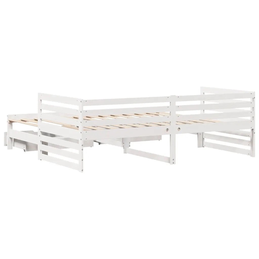 Letto singolo | Letto per adulti | Dormeuse con Cassetti Bianco 90x200 cm Legno Massello di Pino