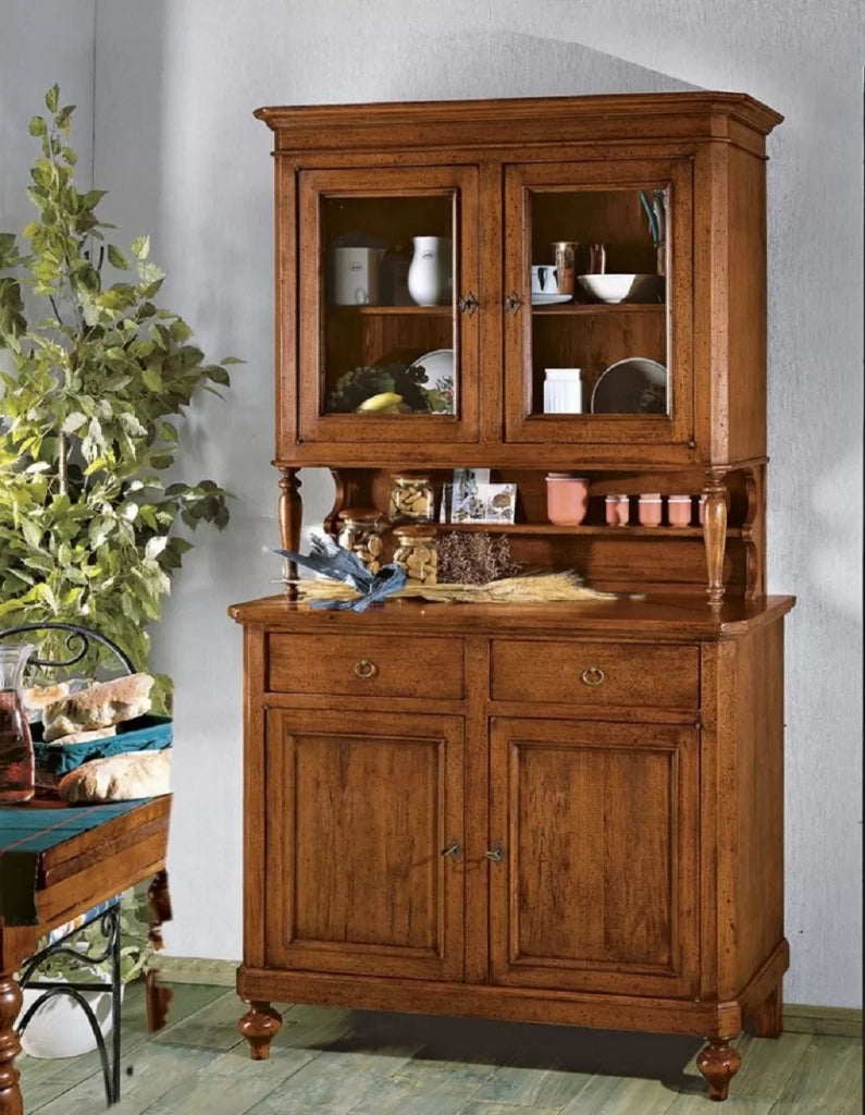 Cristalliera napoletana in legno massello 4 porte 2 cassetti tinta noce l.116 p.49 h.206 (6011+6012) - Mobili 2G