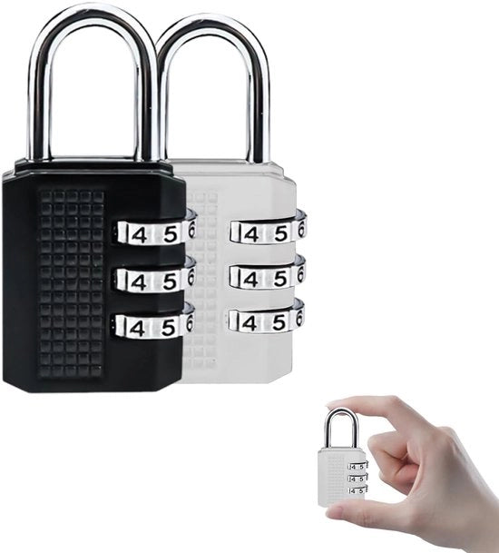 Set di serrature combinate – 2 pezzi (nero e argento), serratura combinate in acciaio inox – leggera, robusta, antifurto per armadietti, viaggi, scuola, palestra