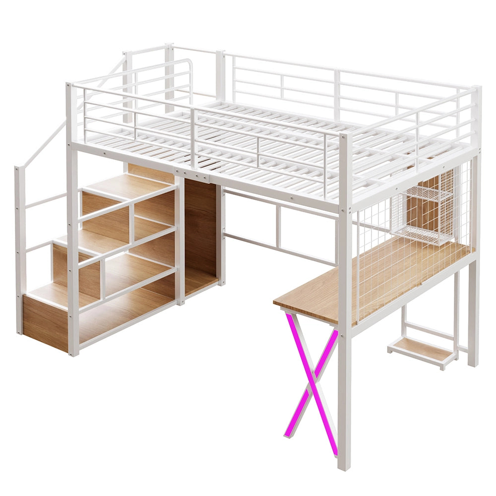 Letto mezzanino 140x200cm - Xylo - bianco, armadio, scrivania, organizzazione