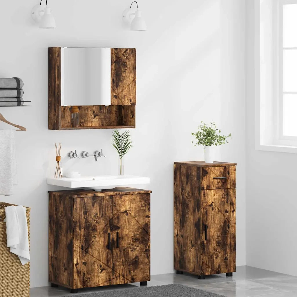 Set di mobili per il bagno con cassetto 3 pcs Rovere fumé 3392958