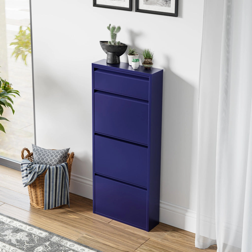 Scarpiera Sokndal con 3+1 Contenitori Ribaltabili Portascarpe in Metallo - Blu Notte [en.casa]
