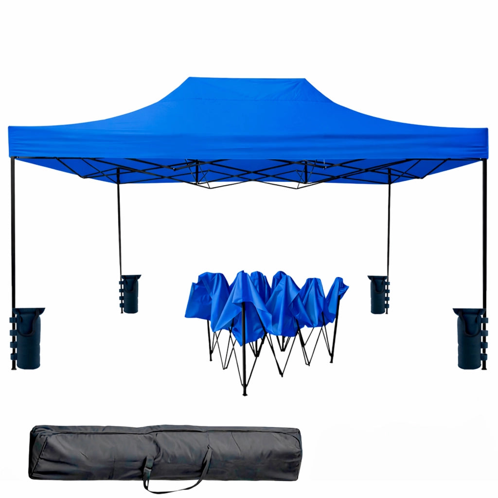 Gazebo Professionale Per Eventi Sagre E Feste Richiudibile Automatico In Acciaio Con Telo Oxford 1200D PVC Impermeabile E Anti UV Struttura A Fisarmonica Sacche Zavorra E Borsa Trasporto 3x4.5 M Blu