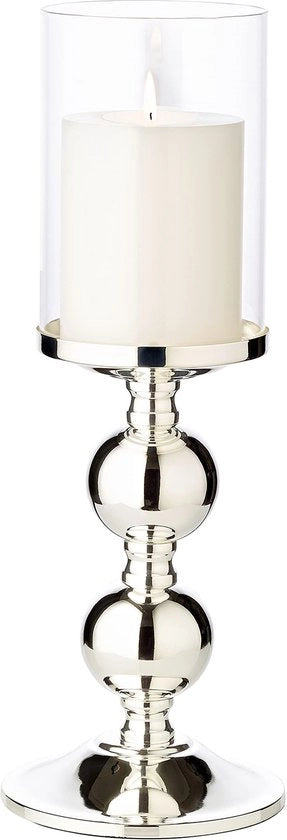 Supporto candela in bamboo, altezza 34 cm, elegante argento, resistente all'urto, per candele a stantuffo fino a ø 8 cm, completo di coperchio in vetro.