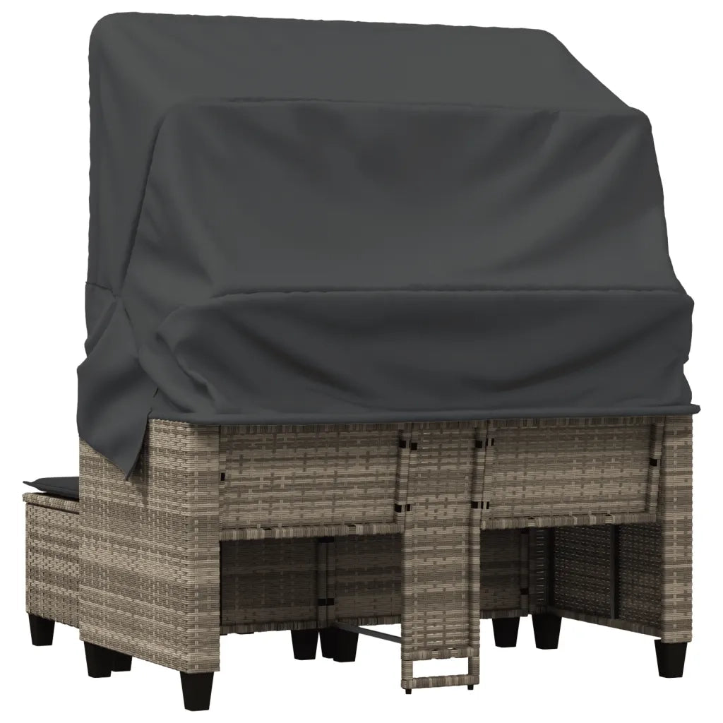 Divano Giardino 2 Posti Tetto Sgabelli Grigio Chiaro Polyrattan 365786