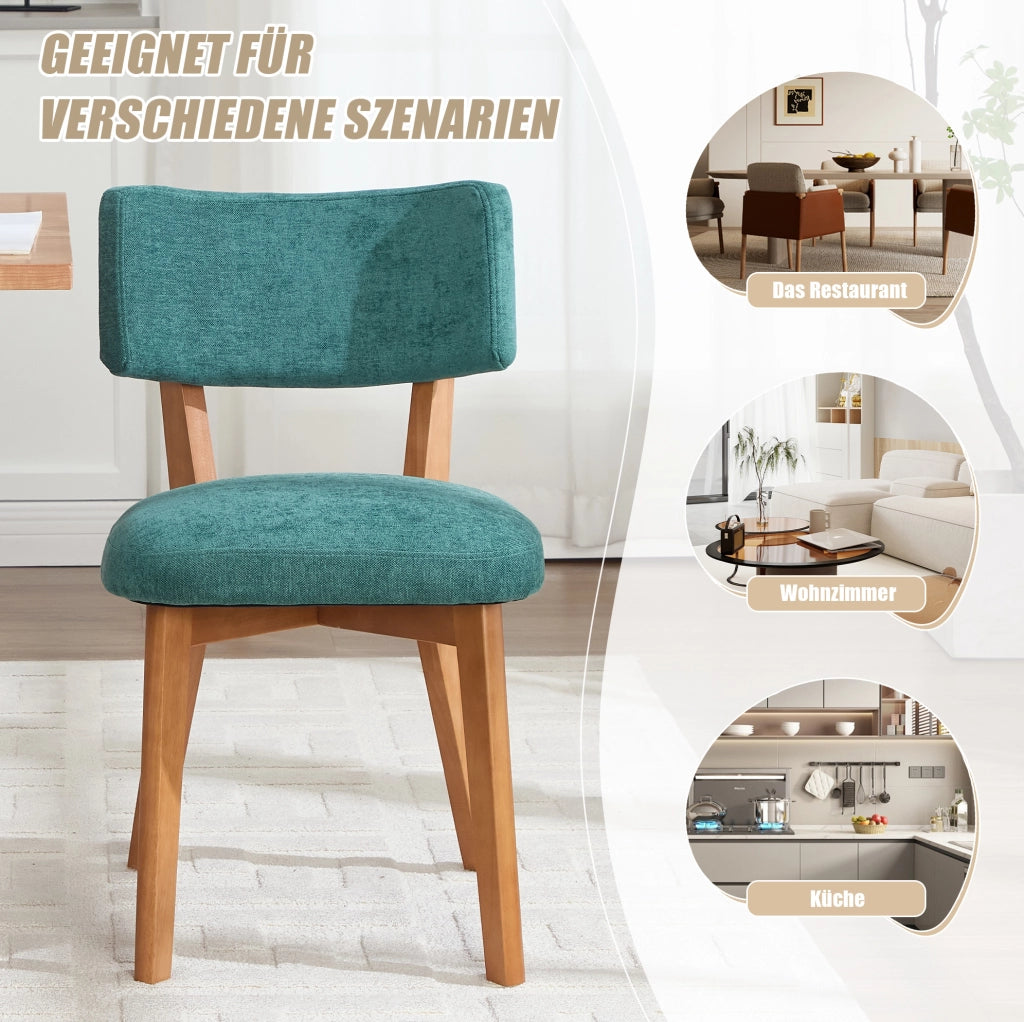 Sedia imbottita verde con gambe in legno massello