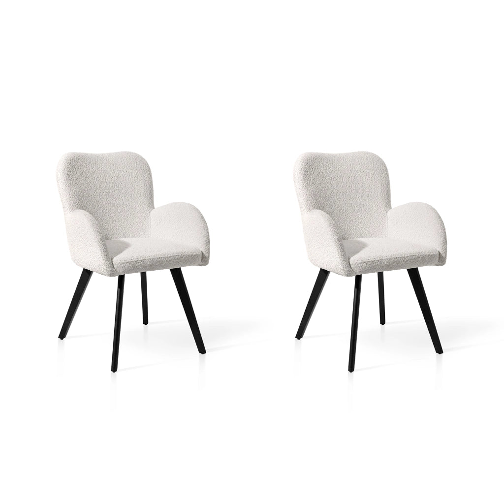 Set 2 sedie da pranzo Hispanohogar ferro e tessuto bouclé bianco 88×56×80 cm