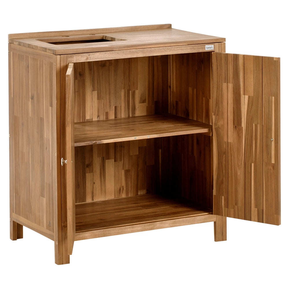 Set di armadietti da cucina per esterni con lavello e rubinetto in legno di acacia marrone e nero Unità di scaffali in acciaio inox