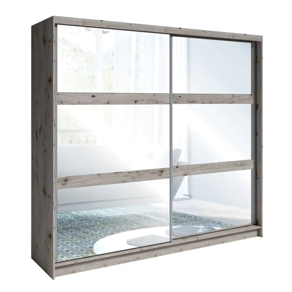 Camera completa VELTIS - Letto 160x200 LED con doghe + armadio + cassettiera + comodini - Rovere Wellington