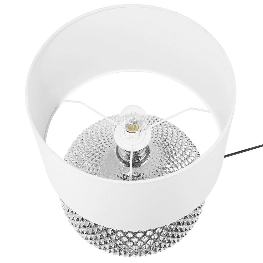 Lampada da Tavolo Metallo Argento 55H cm Paralume paralume in policotone Bianco Glam
