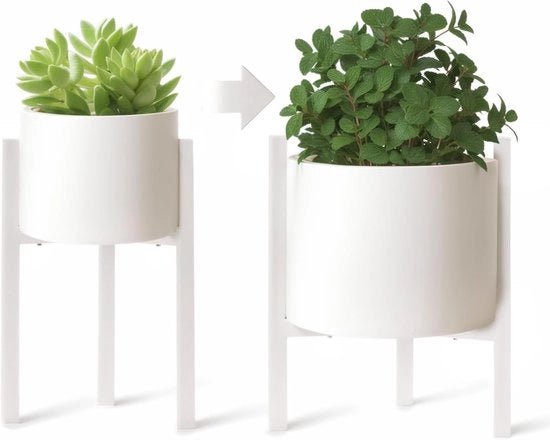 Stand per piante regolabile - vaso per fiori per interni ed esterni - 1 pezzo - bianco - metallo - 33 cm alto